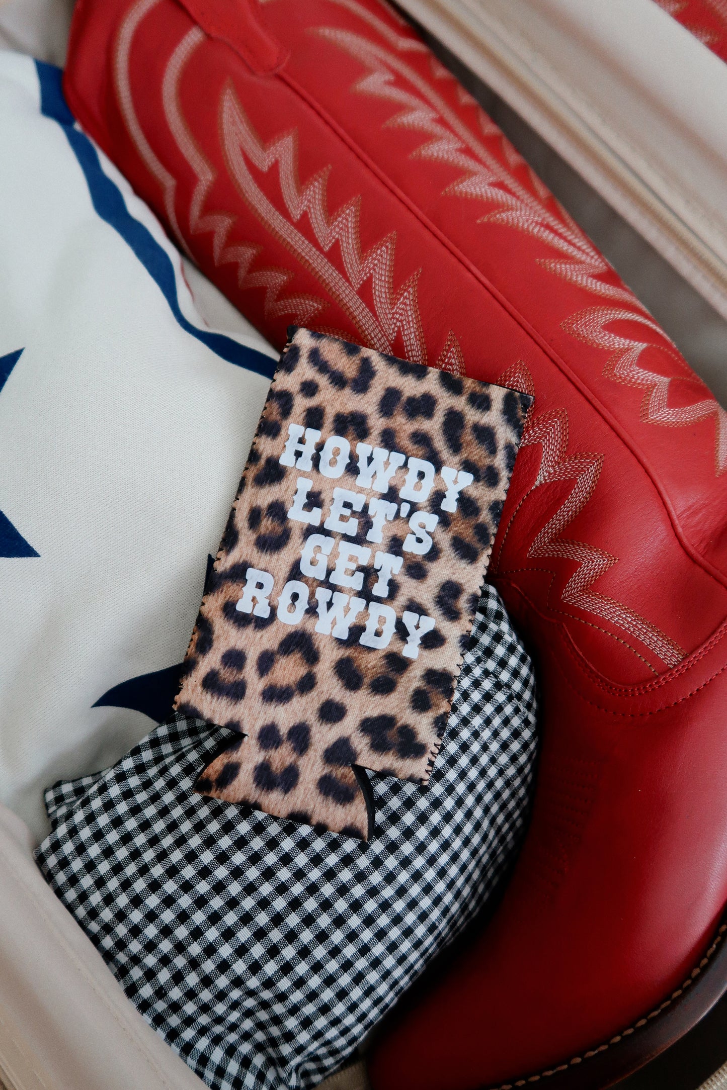 Howdy Let's Get Rowdy- Leopard Slim Can Cooler