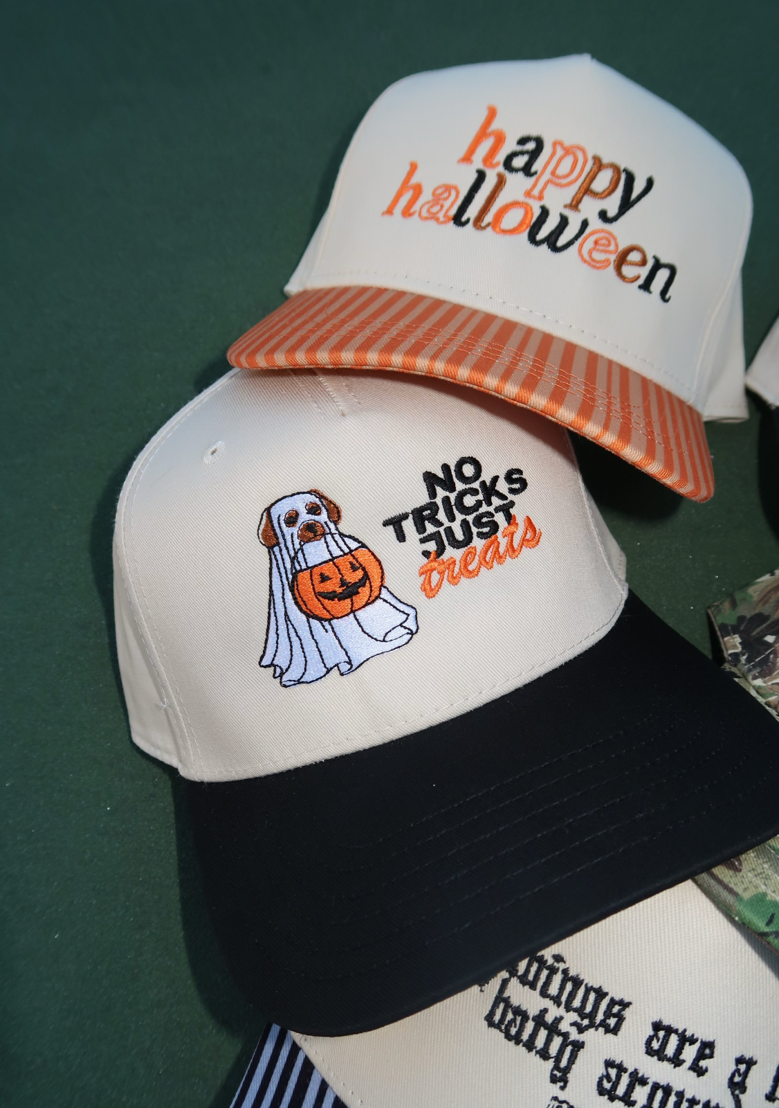 No Tricks Just Treats Dog Embroidered Hat Black/Natural