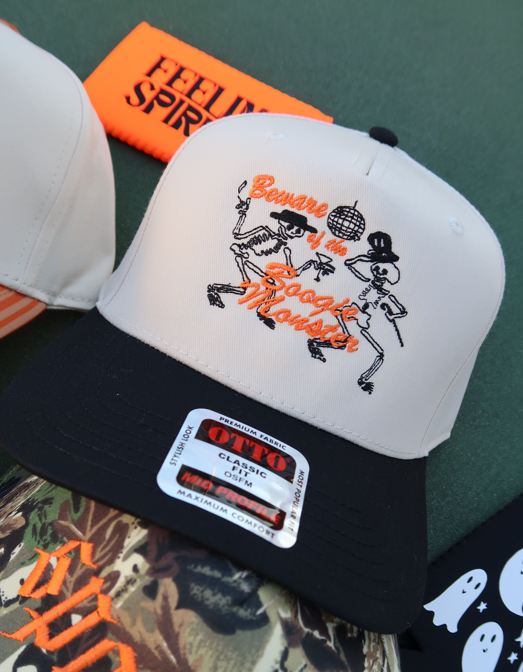 Beware Of The Boogie Monster Dancing Skeleton Embroidered Hat Black/Natural