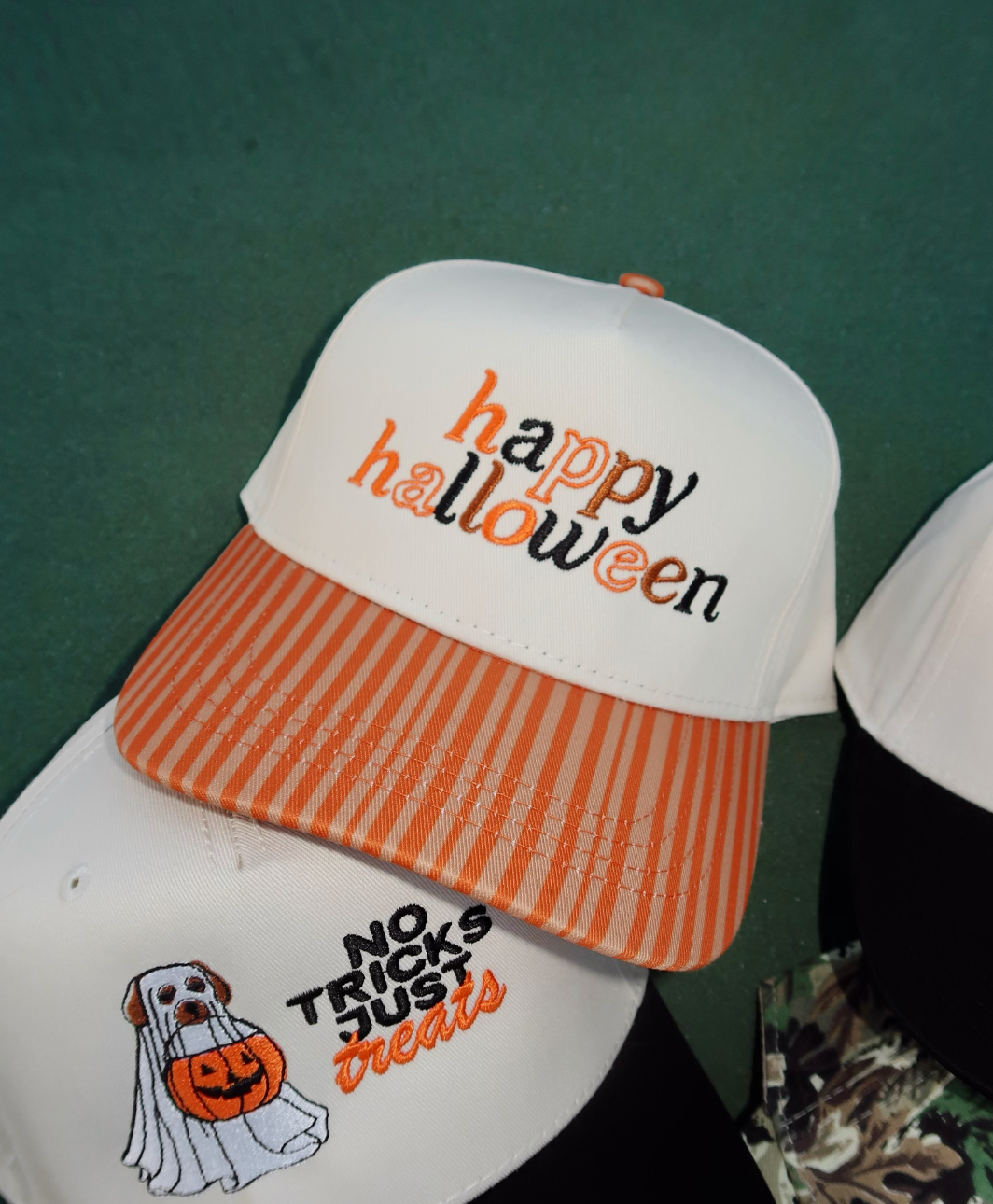 Happy Halloween Embroidered Striped Hat