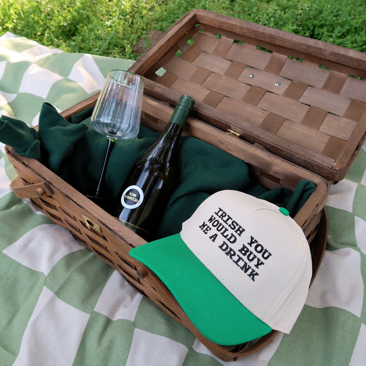 Irish You Would Buy Me A Drink Kelly Green/Natural Embroidered Hat