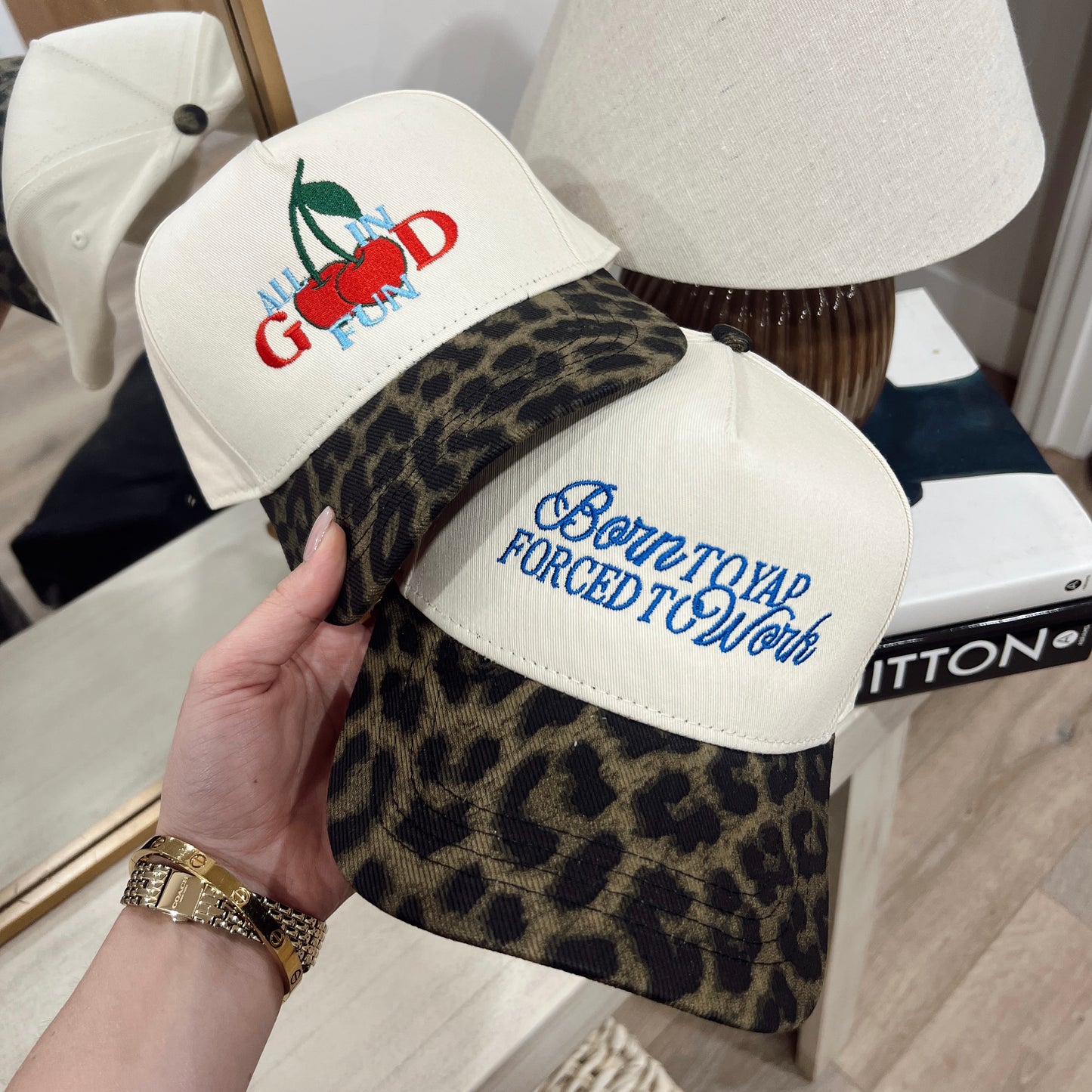 Born To Yap Forced To Work-Leopard Embroidered Hat