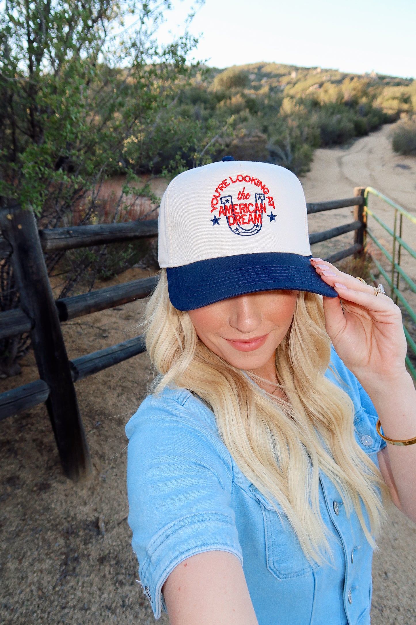 You're Looking At The American Dream Navy/Natural Embroidered Hat
