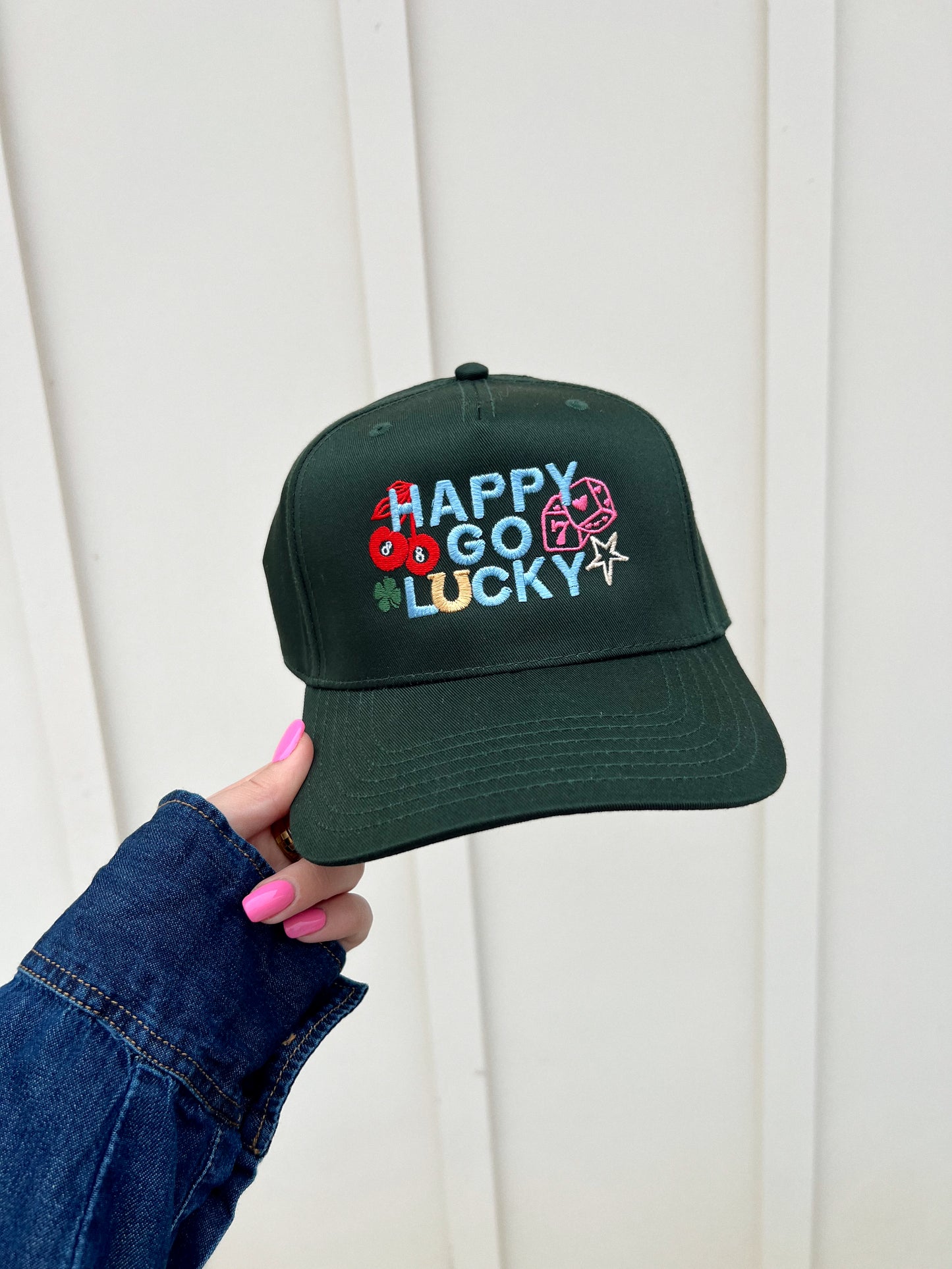 Happy Go Lucky Embroidered Hat