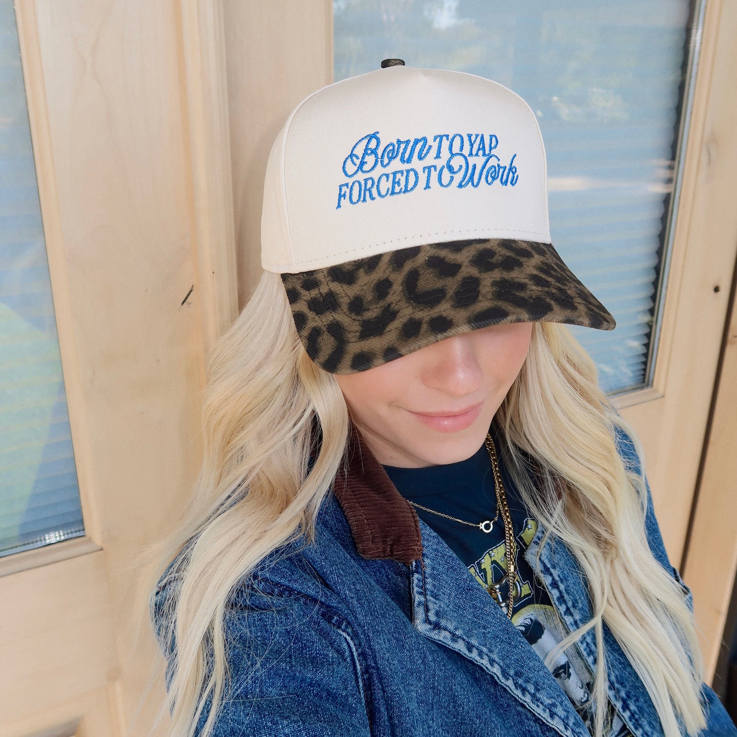 Born To Yap Forced To Work-Leopard Embroidered Hat