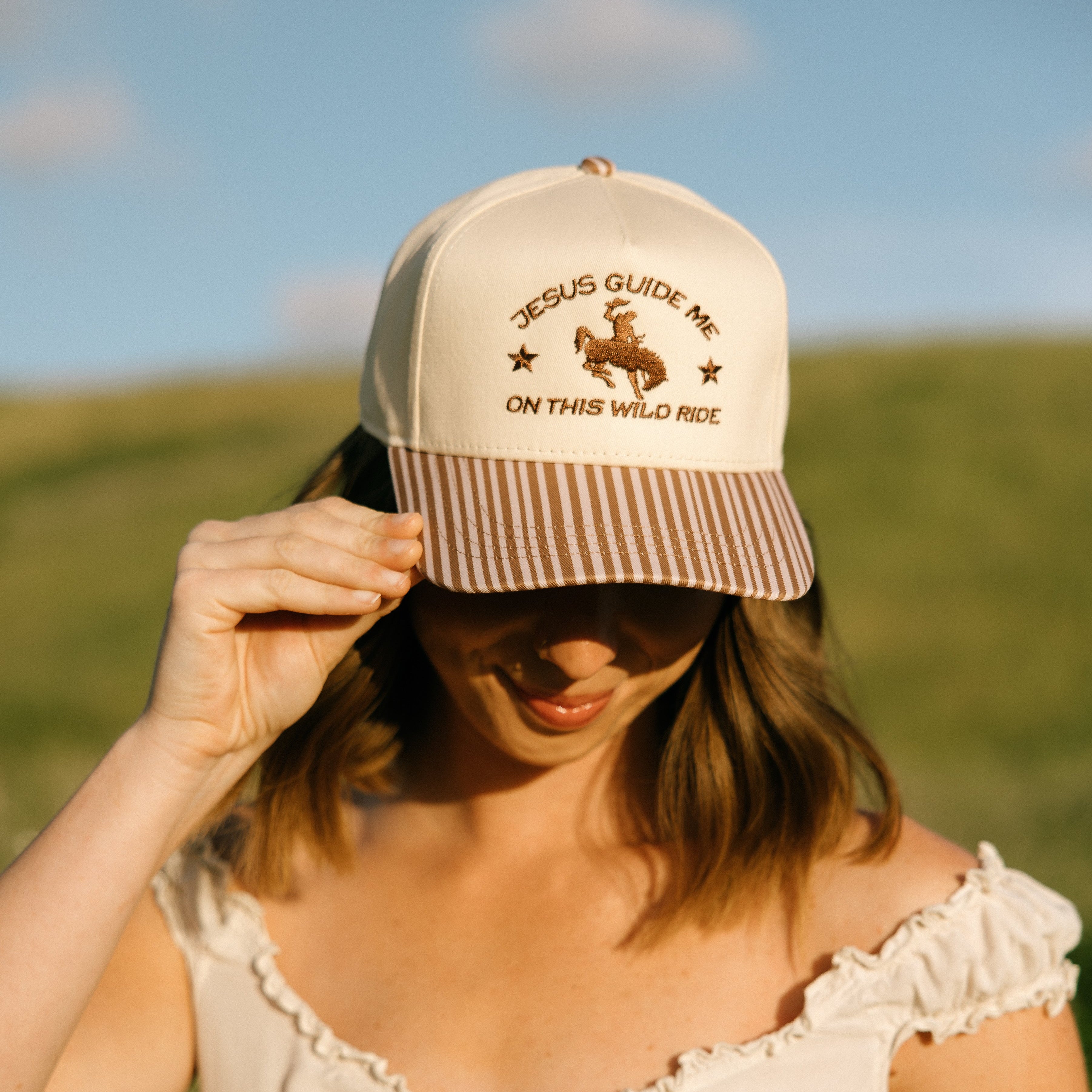 Jesus Guide Me On This Wild Ride- Brown Striped Hat – Ruby Moon