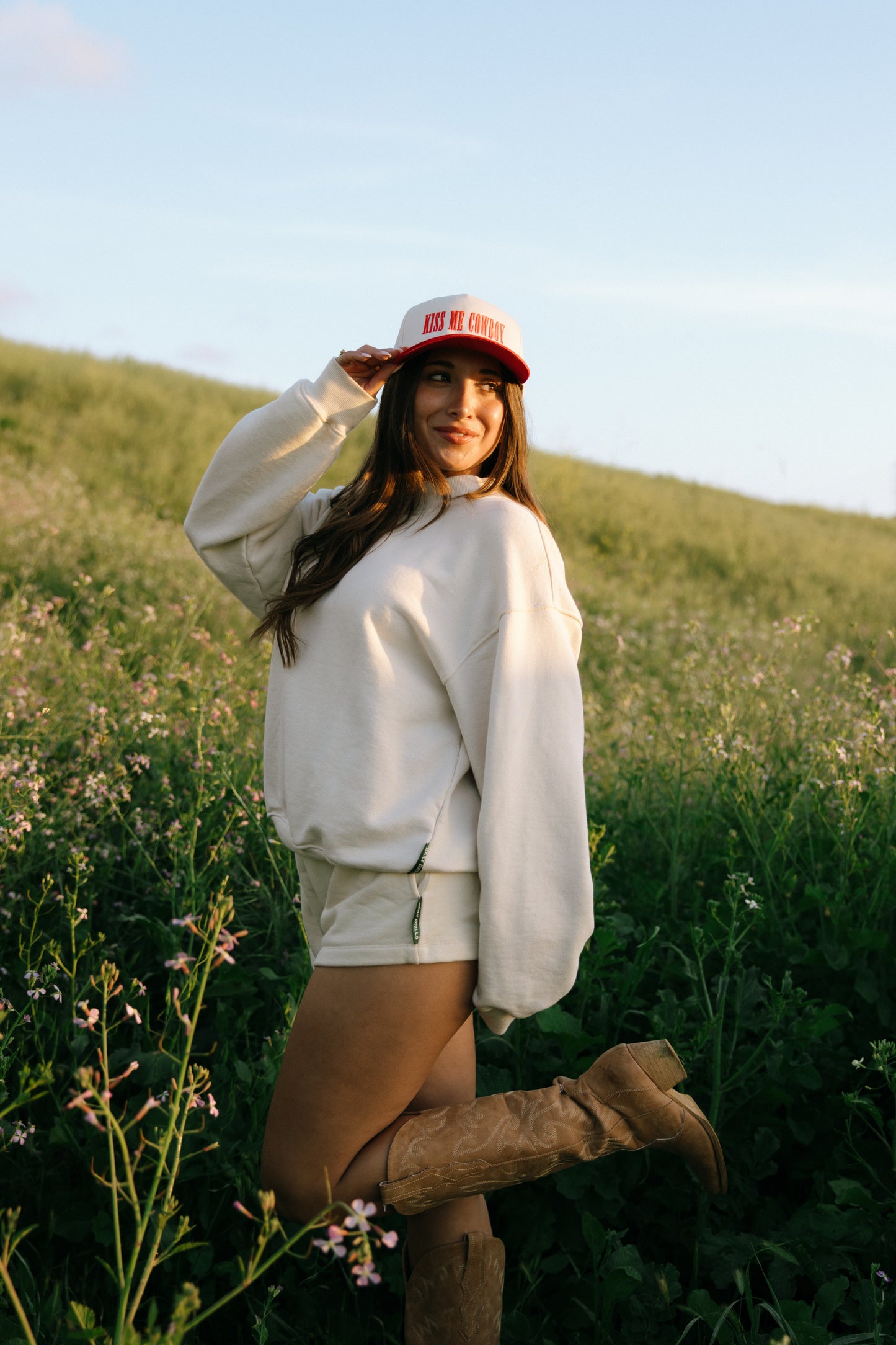 Kiss Me Cowboy- Red/Nat- Embroidered Hat