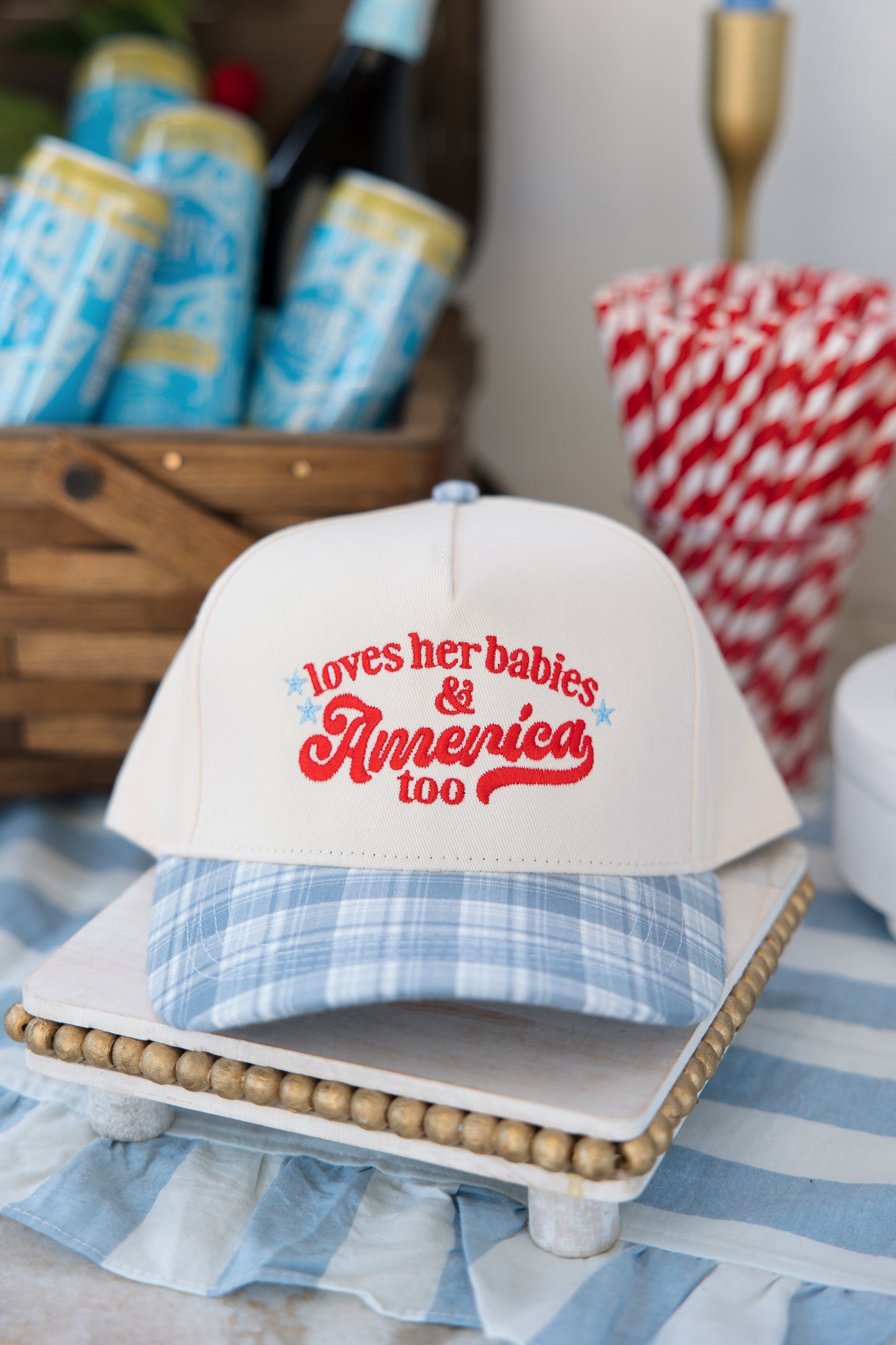 Loves Her Babies & America Too Plaid Bill Hat
