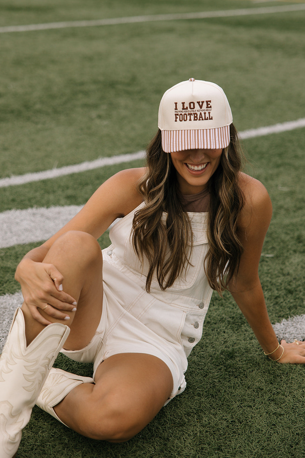 I Love Knowing Absolutely Nothing About Football Brown Striped Embroidered Hat