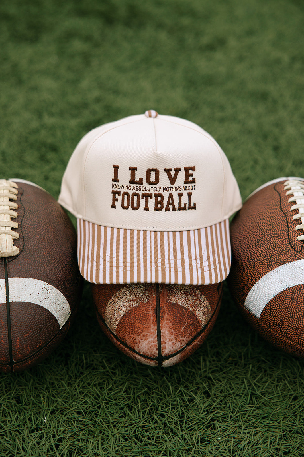 I Love Knowing Absolutely Nothing About Football Brown Striped Embroidered Hat