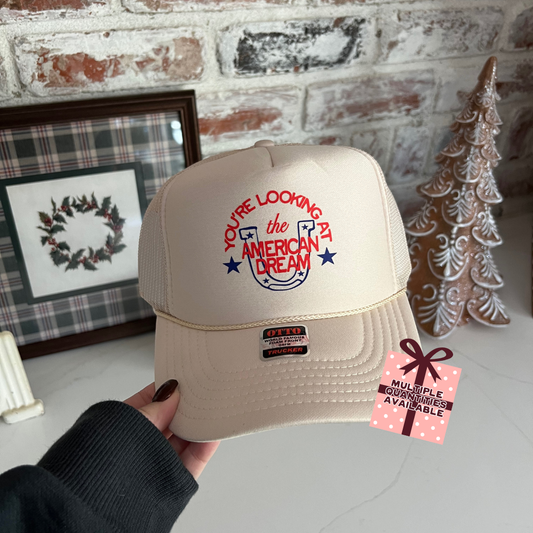 BOGO FREE- INVENTORY CLEAR OUT SALE HOLIDAY EDITION- Tan Foam Trucker You're Looking At The American Dream