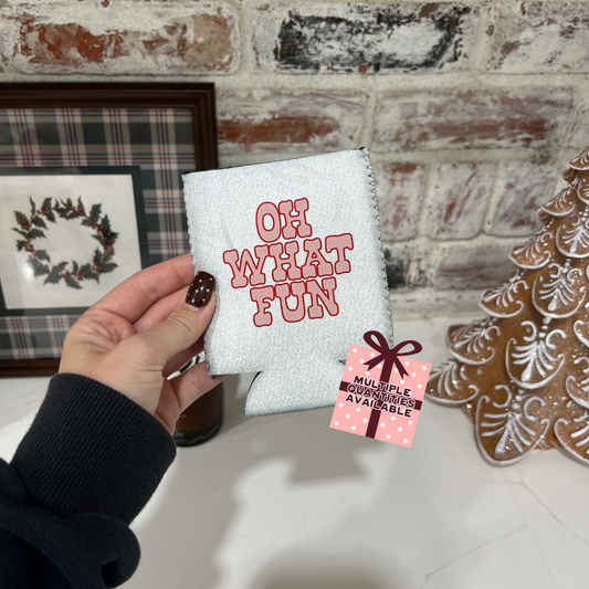 BOGO FREE- INVENTORY CLEAR OUT SALE HOLIDAY EDITION- Silver Metallic Beer Can Cooler Oh What Fun