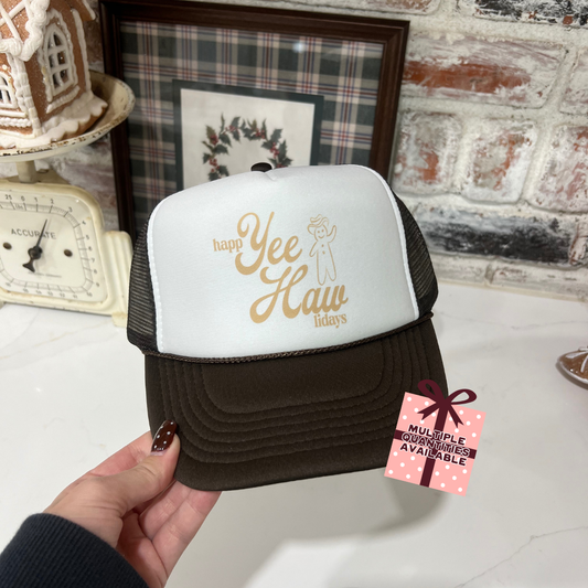 BOGO FREE- INVENTORY CLEAR OUT SALE HOLIDAY EDITION- Brown/White Foam Trucker Happ YEE HAW lidays