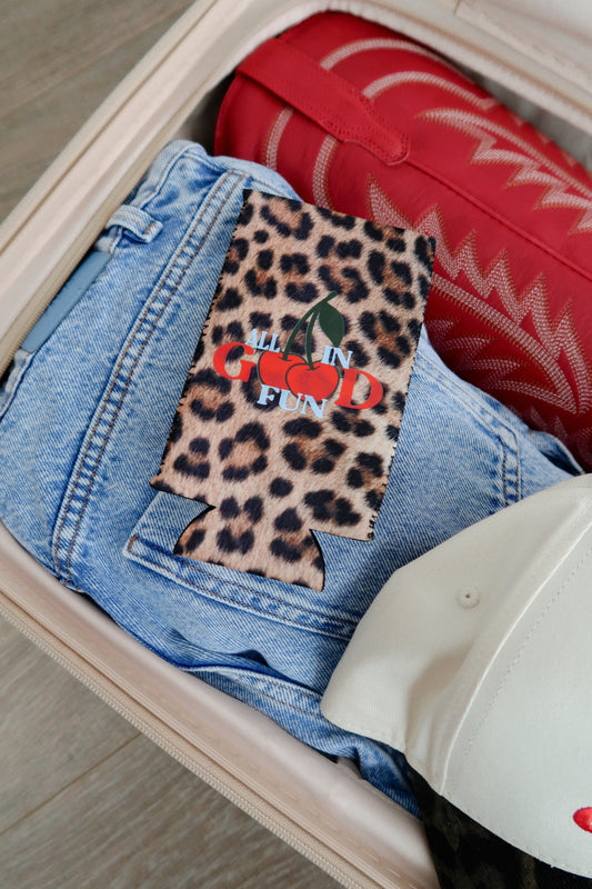 All In Good Fun- Leopard Slim Can Cooler