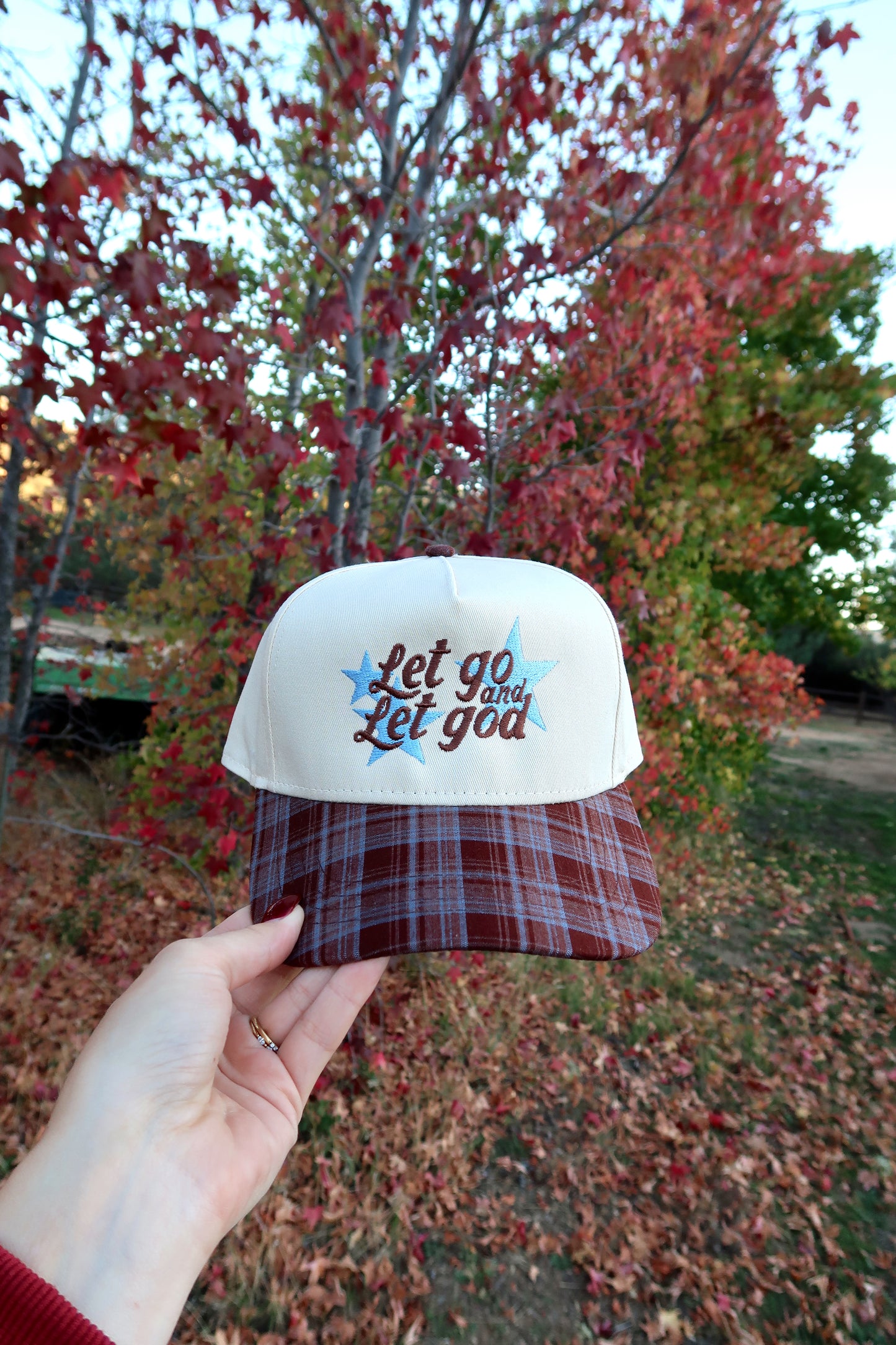 Let Go And Let God Brown/Royal Plaid Bill Hat