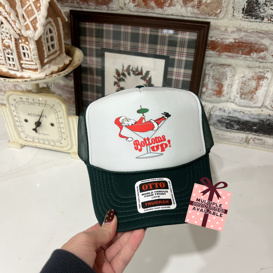 BOGO FREE- INVENTORY CLEAR OUT SALE HOLIDAY EDITION- Dark Green/White Foam Trucker Bottoms Up