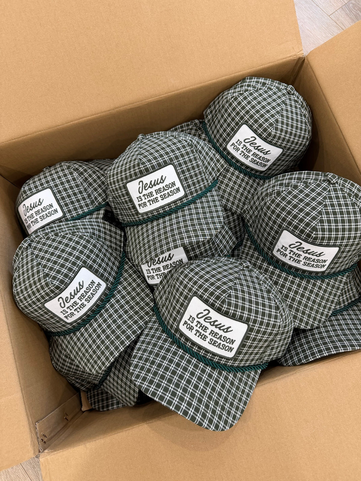 Jesus Is The Reason For The Season Dark Green Plaid Patch Hat