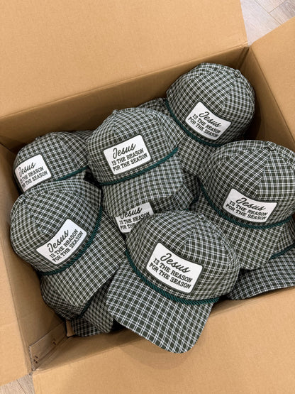 Jesus Is The Reason For The Season Dark Green Plaid Patch Hat