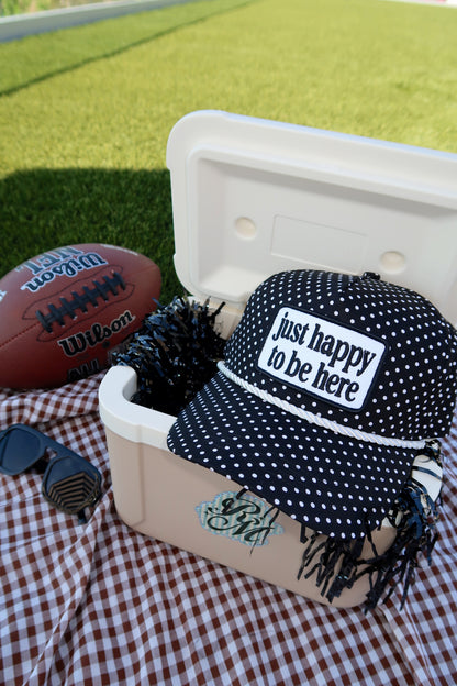Just Happy To Be Here Black & White Polka Dot Patch Hat