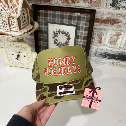 BOGO FREE- INVENTORY CLEAR OUT SALE HOLIDAY EDITION- Light Green Camo Foam Trucker Howdy Holidays