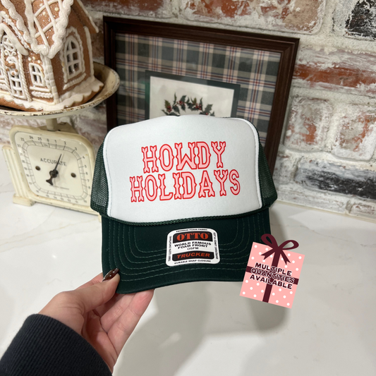 BOGO FREE- INVENTORY CLEAR OUT SALE HOLIDAY EDITION- Dark Green/White Foam Trucker Howdy Holidays