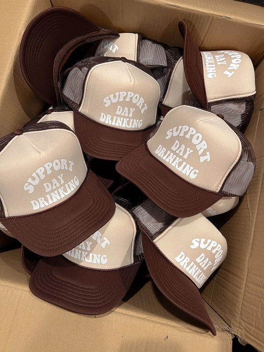 BOGO FREE- Support Day Drinking Trucker Hat Brown/Natural