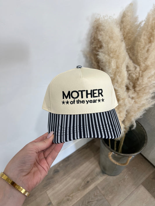 Mother Of The Year Black Stripe Hat Mother's Day Hat