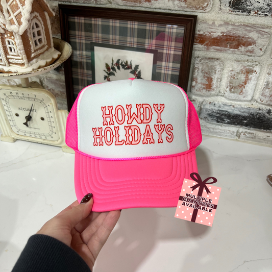 BOGO FREE- INVENTORY CLEAR OUT SALE HOLIDAY EDITION- Neon Pink/White Foam Trucker Howdy Holidays