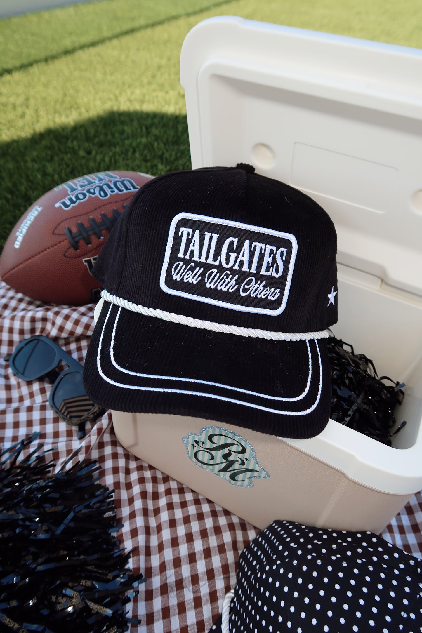 Tailgates Well With Others Black Corduroy Patch Hat