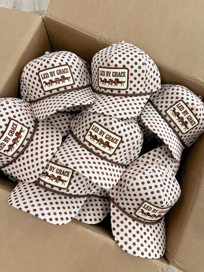 Led By Grace Cream & Brown Polka Dot Patch Hat Fall Collection