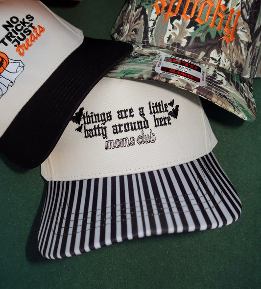 Things Are A Little Batty Around Here Moms Club Embroidered Striped Hat