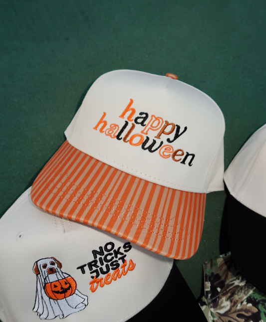 Happy Halloween Embroidered Striped Hat