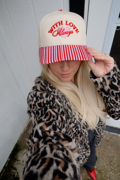With Love Always Red Striped Embroidered Hat