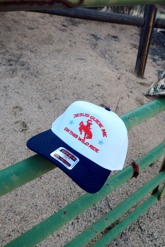 Jesus Guide Me On This Wild Ride- Navy/White Embroidered Hat
