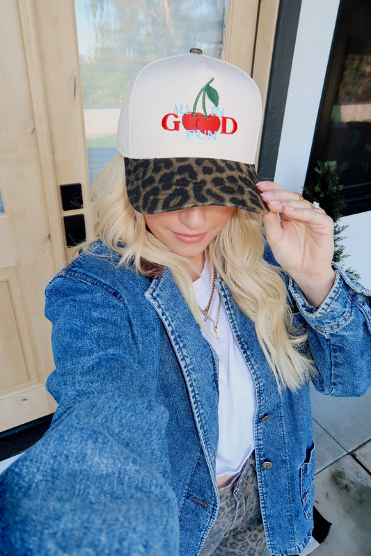 All In Good Fun-Leopard Embroidered Hat