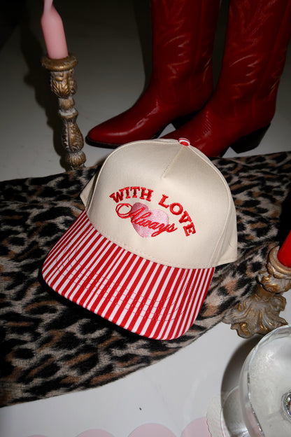 With Love Always Red Striped Embroidered Hat