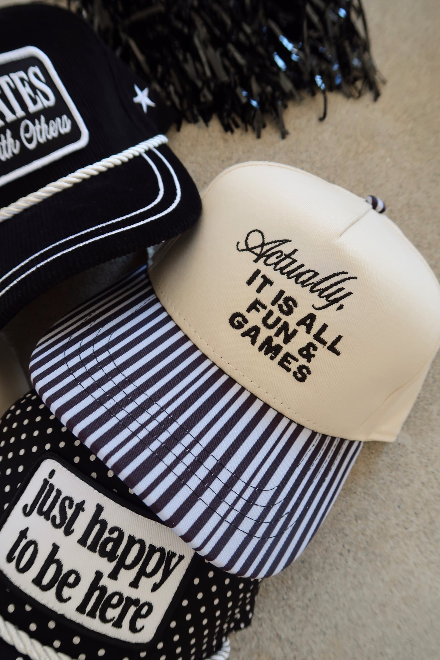 Actually, It Is All Fun & Games Black Striped Hat