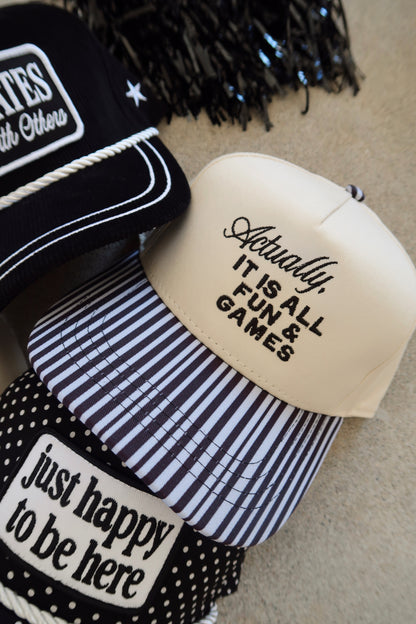 Actually, It Is All Fun & Games Black Striped Hat