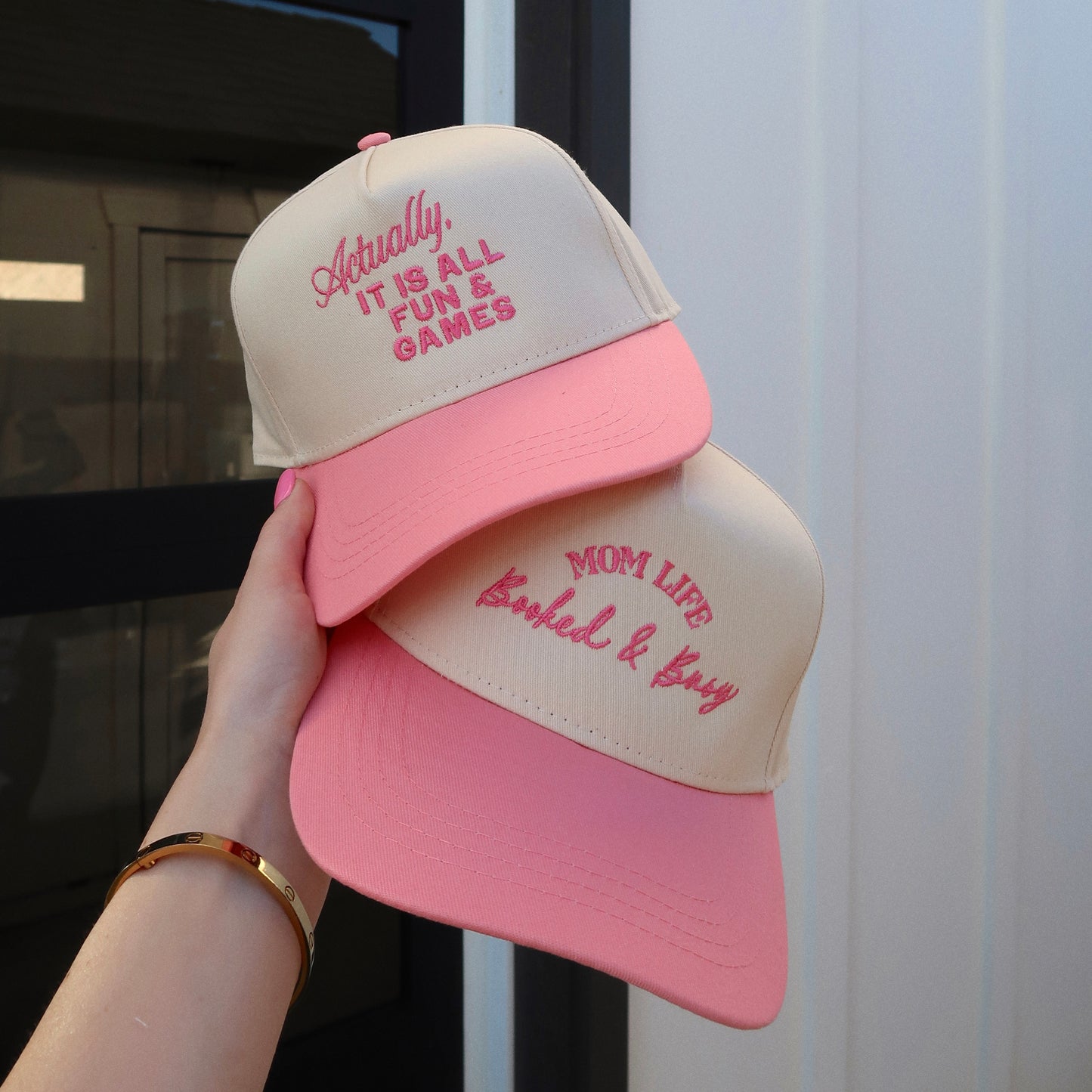 Mom Life Booked & Busy Pink Embroidered Hat