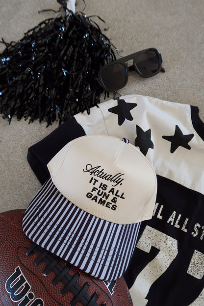 Actually, It Is All Fun & Games Black Striped Hat