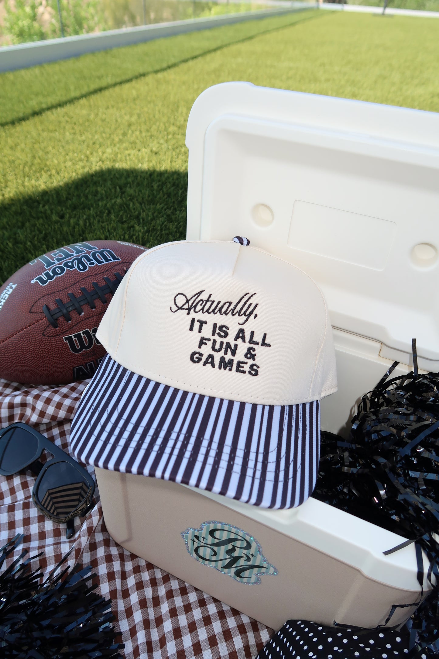 Actually, It Is All Fun & Games Black Striped Hat
