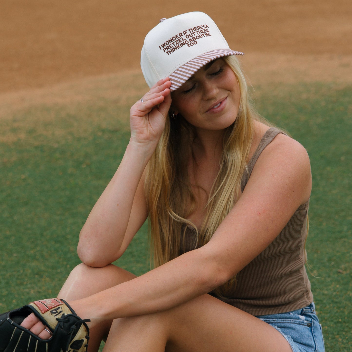 I Wonder If There Is A Pretzel Out There Thinking About Me Too Brown Stripe Hat