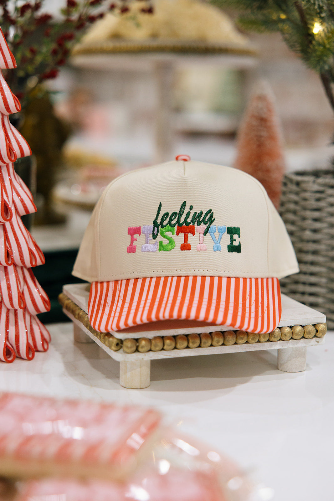 Feeling Festive Pink Striped Hat