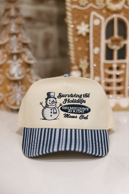 Surviving The Holidays One Meltdown At A Time Blue Striped Hat - Snowman Hat