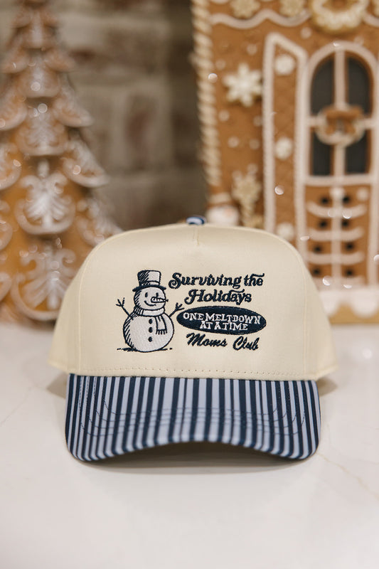 Surviving The Holidays One Meltdown At A Time Blue Striped Hat - Snowman Hat
