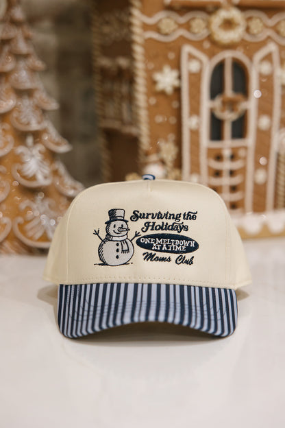 Surviving The Holidays One Meltdown At A Time Blue Striped Hat - Snowman Hat