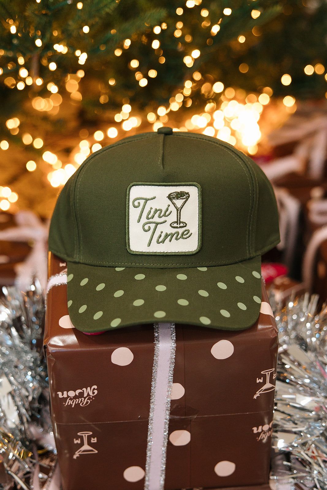 Tini Time Olive Green Polka Dot Patch Hat
