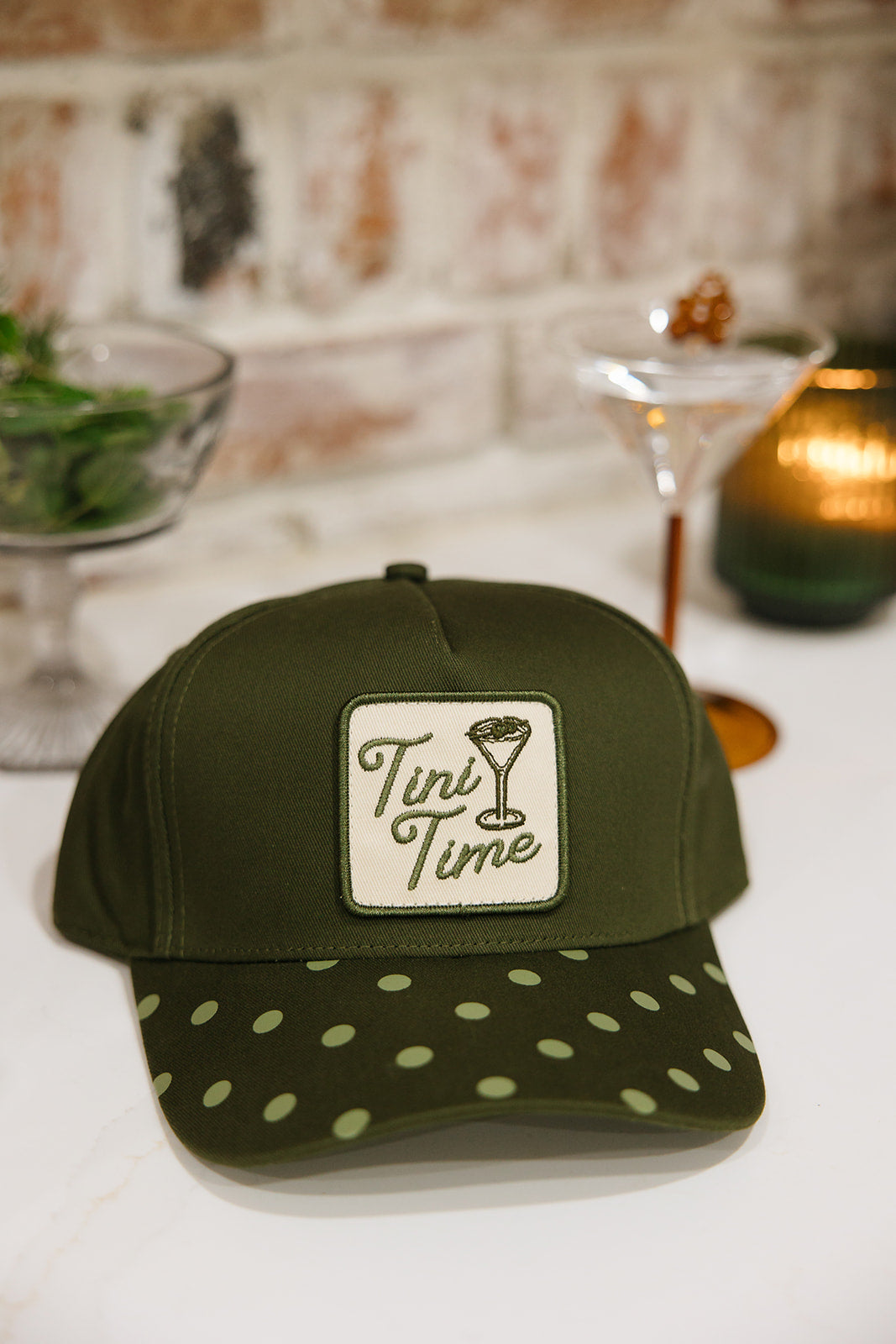 Tini Time Olive Green Polka Dot Patch Hat