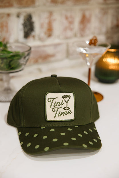 Tini Time Olive Green Polka Dot Patch Hat