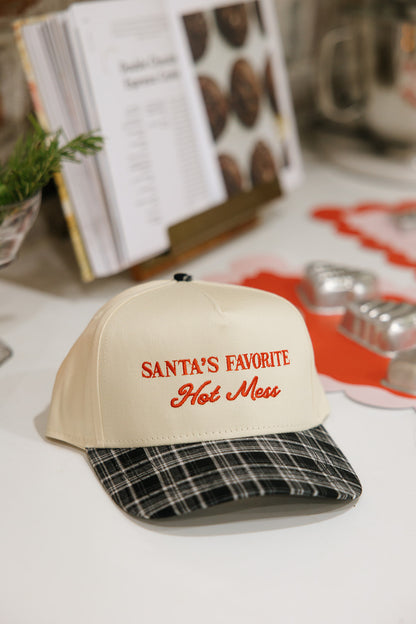 Santa's Favorite Hot Mess Black Plaid Hat